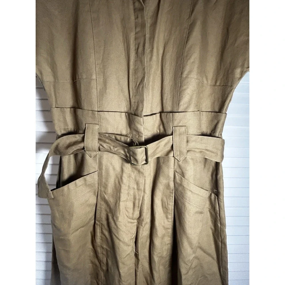 Banana Republic Women Linen Blend Utility Jumpsuit Tan Belted Safari Casual Sz 8